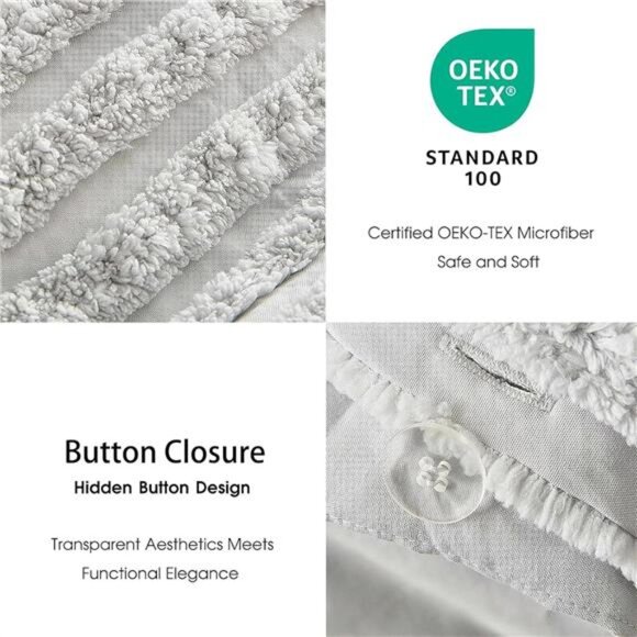 Tufted Duvet Cover Soft and Washed Microfiber Grey - Picture 3 of 6